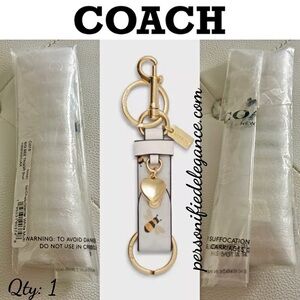 NEW Coach Signature Coated Canvas Leather Chalk Bee Print Trigger Snap Bag Charm